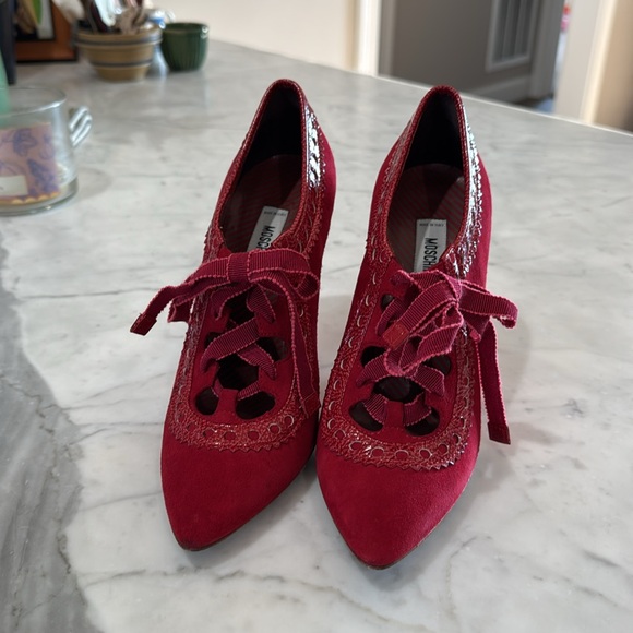 Authentic Moschino Red Suede Lace Up Bootie - Picture 3 of 12